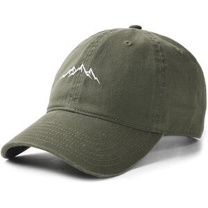 Men Green 100% Cotton Mountain Embroidery Adjustable Buckle Classic Baseball Cap
